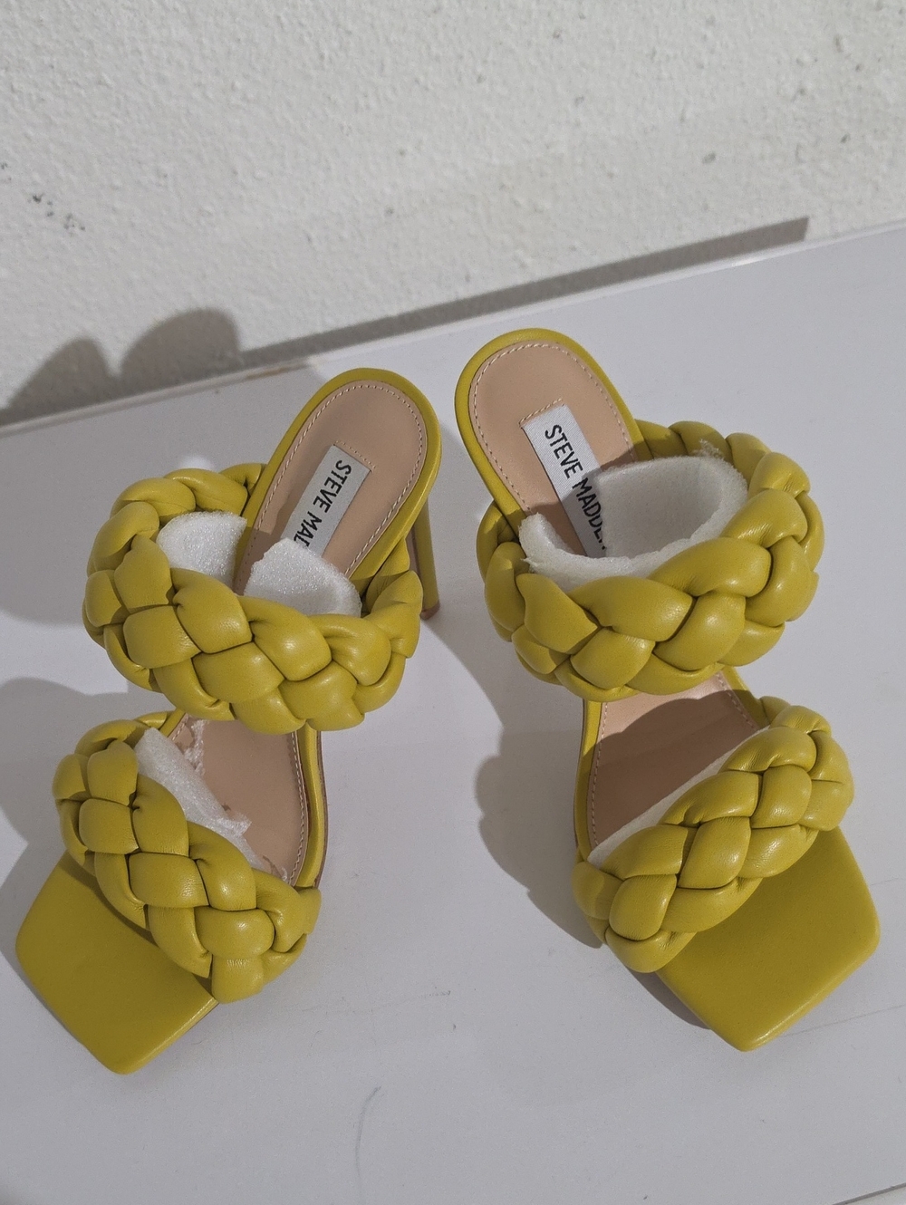 Steve Madden Kenley Braided Double-Strap Heels in Citron Yellow Sz. 8